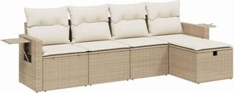 vidaXL Vidaxl - Juego De Sof&aacute;s Jard&iacute;n Con Cojines 5 Pzas Rat&aacute;n Sint&eacute;tico Beige