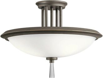 Loops 3 Bulb Semi Flush Light Opaque Glass Crystal Accent Olde Bronze LED E27 60W