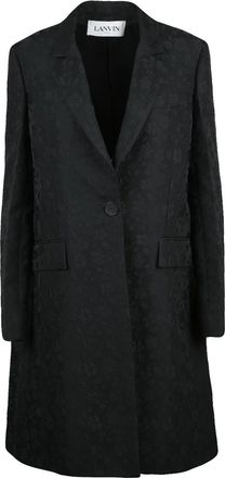 Lanvin Short Black Coat With Elegant Button Closure And Floral Jacquard Pattern