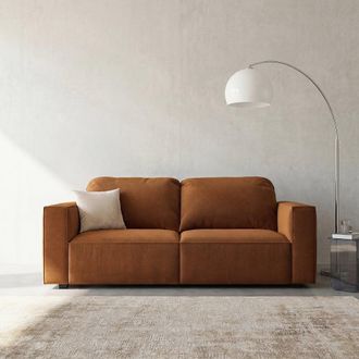 Maisons du monde Sof&aacute; de 3/4 plazas de tejido de poli&eacute;ster color bronce con reposacabezas ajustables