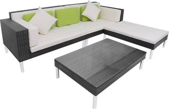 vidaXL Set De Muebles De Jard&iacute;n 4 Pzas Y Cojines Rat&aacute;n Sint&eacute;tico Negro Vidaxl