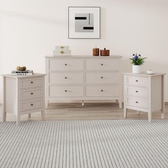 Melody Maison Large 6 Drawer Chest Of Drawers & Pair Of 3 Drawer Bedside Tables - Rowley Taupe Grey Range in Light Blue