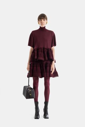 Alaia Womens Turtleneck Top With Crinoline Bordeaux Wool Red