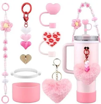 OEM Adecuado Para Termos Y Botellas De Agua Stanley - Cadenas Para Vasos Y Tapas Con Pajita Navide&ntilde;as - Adecuado Para Botellas De Agua Stanley - Rosa