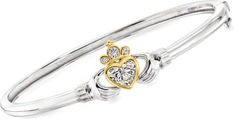 Ross-Simons Lab-Grown Diamond Claddagh Bangle Bracelet in Sterling Silver With 18kt Gold Over Sterling