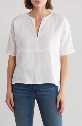 James Perse Split Neck Linen Top in White at Nordstrom Rack, Size 1 (Fits Like 0-2 Us)