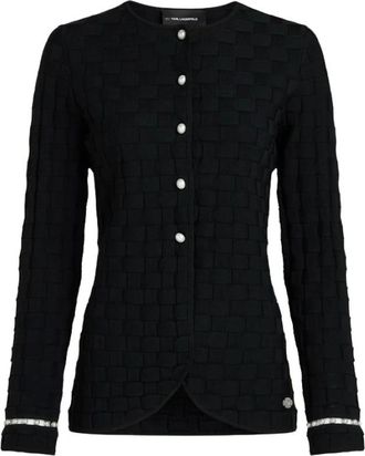 Karl Lagerfeld Truien & Vesten, Dames, Zwart, L, Leer, Faux-pearl Detail Gebreid Vest