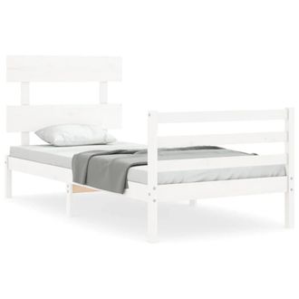 Berkfield Home Bed Frame with Headboard White Single Solid Wood
