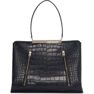 Tom Ford Patrick Croc Embossed Shoulder Bag in Black at Nordstrom