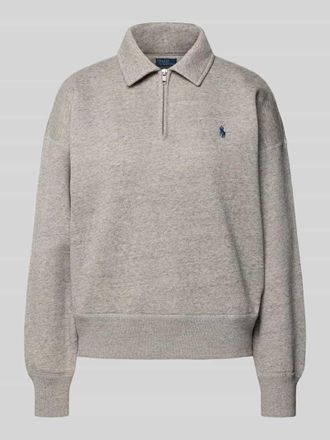 Polo Ralph Lauren Sweatshirt mit Polokragen und Label-Stitching in Mittelgrau, Gr&ouml;&szlig;e XL
