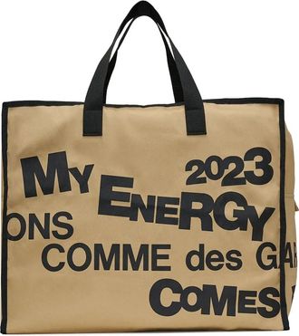 Comme Des Garçons logo cotton tote bag - Neutrals