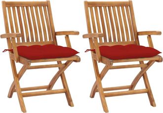 vidaXL Sillas De Jard&iacute;n 2 Unidades Madera De Teca Con Cojines Rojos Vidaxl