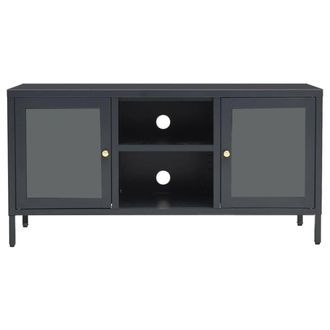 Berkfield Home TV Cabinet Anthracite 105x35x52 cm Steel & Glass in Charcoal | Size: 105 x 35 x 52 cm