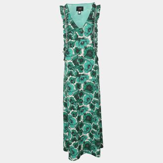 Roberto Cavalli Green Floral Print Jersey Sleeveless Maxi Dress