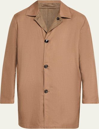 Kiton Mens Wool and Silk Herringbone Reversible Raincoat