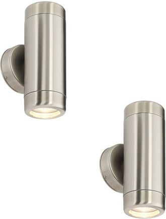 Loops 2 PACK Up & Down Twin Outdoor Wall Light - 2 x 7W GU10 LED - Stainless Steel