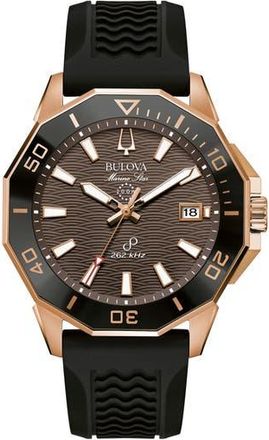 Bulova Marine Star Precisionist Silicone Strap Watch, 43mm in Black/Brown at Nordstrom Rack