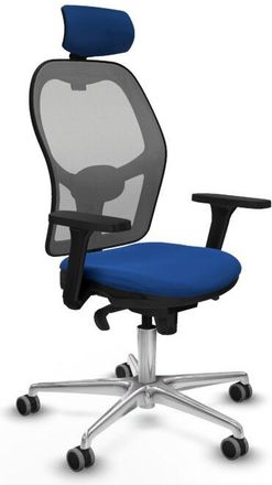 Piqueras y Crespo Piqueras Y Crespo - Jorquera Sincro Malla Gris Similpiel Azul Brazos 3d Base Aluminio Cabecero 2d Ruedas 65mm Engomada