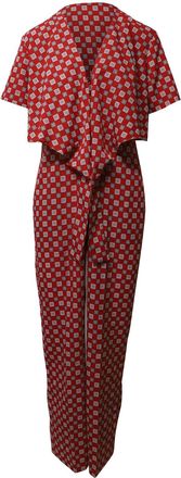 Sandro Printed Flowy Jumpsuit in Red Polyester