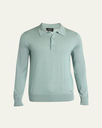 Brioni Mens Cashmere-Silk Polo Sweater