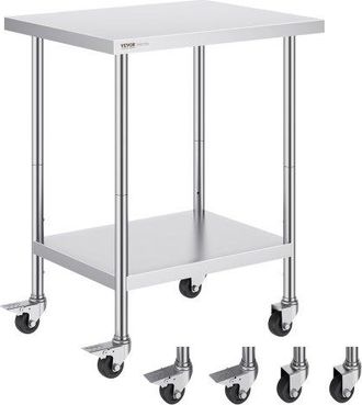 OEM Arbeitstisch Aus Edelstahl, Zubereitungstisch Mit 4 R&auml;dern, 3 Einstellbaren H&ouml;henstufen, 610 X 762 X 954,6 Mm K&uuml;chentisch Arbeitstisch Zur Lebensmitte
