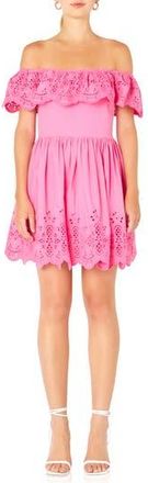 endless rose Scalloped Off the Shoulder Broderie Anglaise Dress in Fuchsia at Nordstrom Rack, Size X-Small
