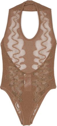 Saint Laurent Full-Body, female, Brown, M, Open-knit Bodysuit