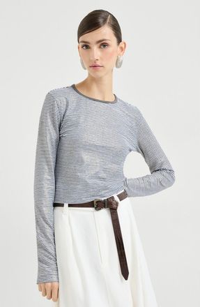 Brunello Cucinelli Striped jersey top with monili in Blue at Nordstrom, Size 3X-Large Eu