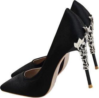 Generic Women Spring Sequin High Heel Pumps Pointed Toe Metal Detail Wedding Dress Shoes Black