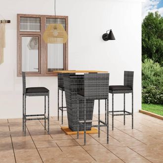 vidaXL Set De Muebles De Bar De Jard&iacute;n 5 Pzas Y Cojines Rat&aacute;n Pe Gris Vidaxl