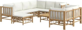 vidaXL Set de muebles de jardín 10 piezas bambú y cojines blanco crema vidaXL