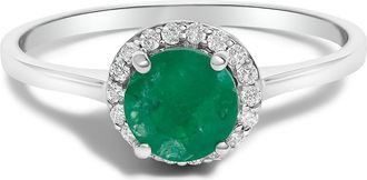 House of Brilliance 10K Gold Gemstone and 1/10 Cttw Diamond Halo Birthstone Ring in White | Green Emerald at Nordstrom, Size 6.5