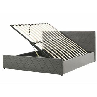 Beliani Letto Contenitore Trapuntato Velluto Grigio Rete a Doghe 160 x 200 cm Rochefort