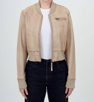 Jakett Collins Stonewash Leather Jacket In Khaki/taupe