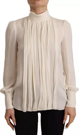Dolce & Gabbana Off White Silk Long Sleeve Turtle Neck Womens Top (Pre-Owned)