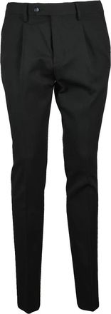 Berry & Brian Tailored Black Stretch Trousers with Flat Front and Button Closure
