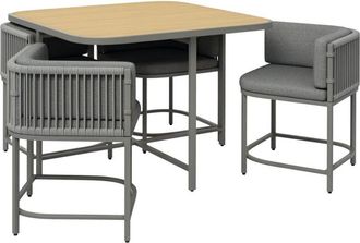 OUTSUNNY 4 Seater Rattan Dining Set with Cushions, Grey