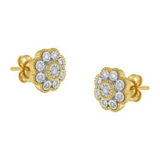 House of Brilliance 14K Yellow Gold Plated Silver 1/6 Ct Miracle-Plate Diamond Floral Stud Earrings at Nordstrom