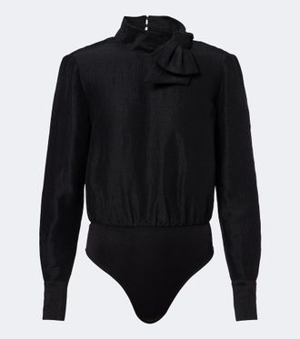 Roland Mouret Bow-detail jacquard ramie and silk bodysuit