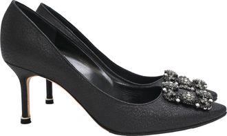 Manolo Blahnik Hangisi 70 Jewel Pumps in Black Satin