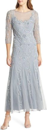 Pisarro Nights Beaded Illusion Neck Gown in Sea Blue at Nordstrom, Size 10
