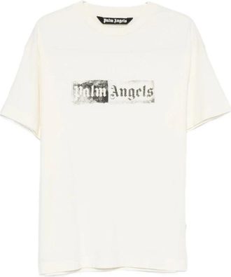 Palm Angels Stamp Logo Katoenen T-shirt - Heren - T-shirts - Wit - M - Katoen - Tops
