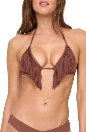 L*Space Sienna Fringe Triangle Bikini Top in Cafe at Nordstrom Rack, Size X-Small