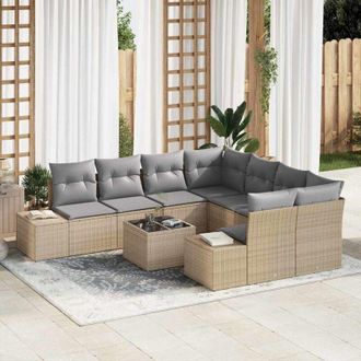 vidaXL Conjunto De Sof&aacute; De Jard&iacute;n 9 Pcs Beige Polirat&aacute;n Vidaxl