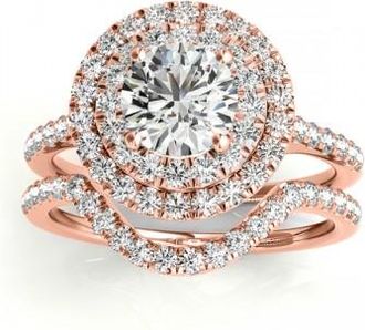 Allurez Diamond Double Halo Bridal Set Setting 14k Rose Gold (0.50ct)