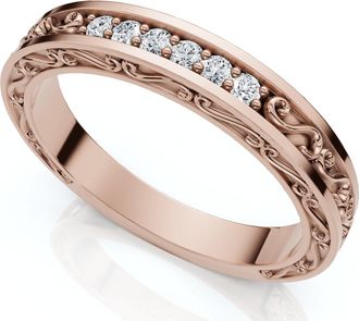 Pompeii3 Stackable Diamond Wedding Ring Scroll Pattern Band 14k Gold Lab Grown