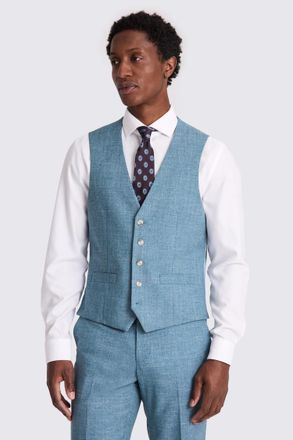 Moss Tailored Fit Teal Slub Waistcoat