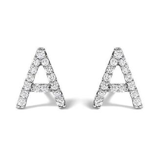 House of Brilliance 10K Gold 1/10 Cttw Diamond Initial A to Z Stud Earring in White Gold | A at Nordstrom