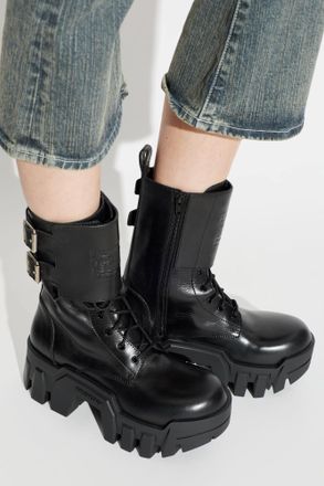 Balenciaga Platform Ankle Boots Bulldozer Combat, Womens, Black