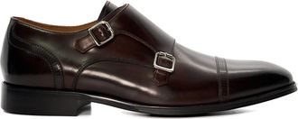 Dune London Mens Saloon Double Strap Monk Shoes Size UK 9 Flat Heel Brown
